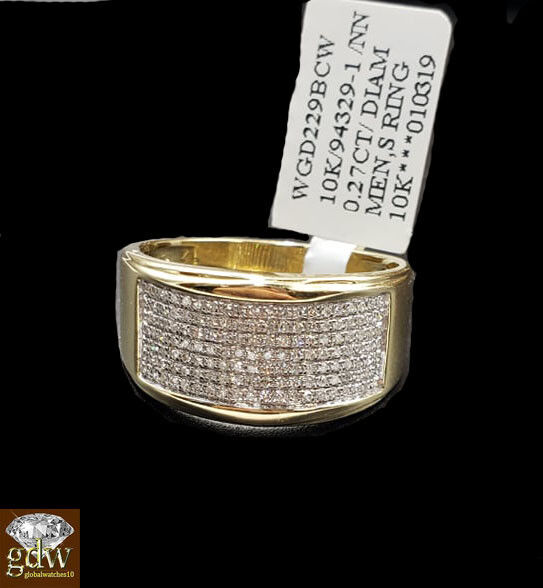 Mens REAL 10k Yellow Gold Wedding Engagement Ring Band Genuine Diamond 10