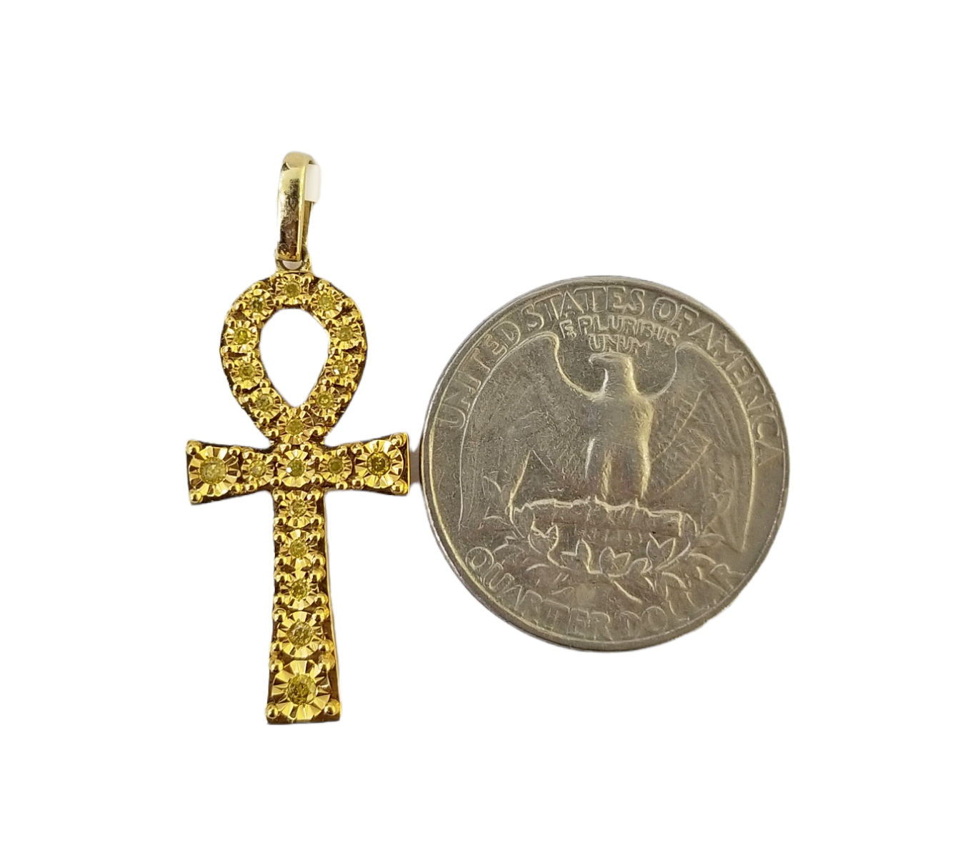 10K Yellow Gold Cross Pendent Real Yellow Diamond Jesus Charm Religious