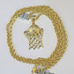 10k Gold Basketball Goal Pendant Rope Chain 3mm 18'' Necklace Set Yellow Genuine