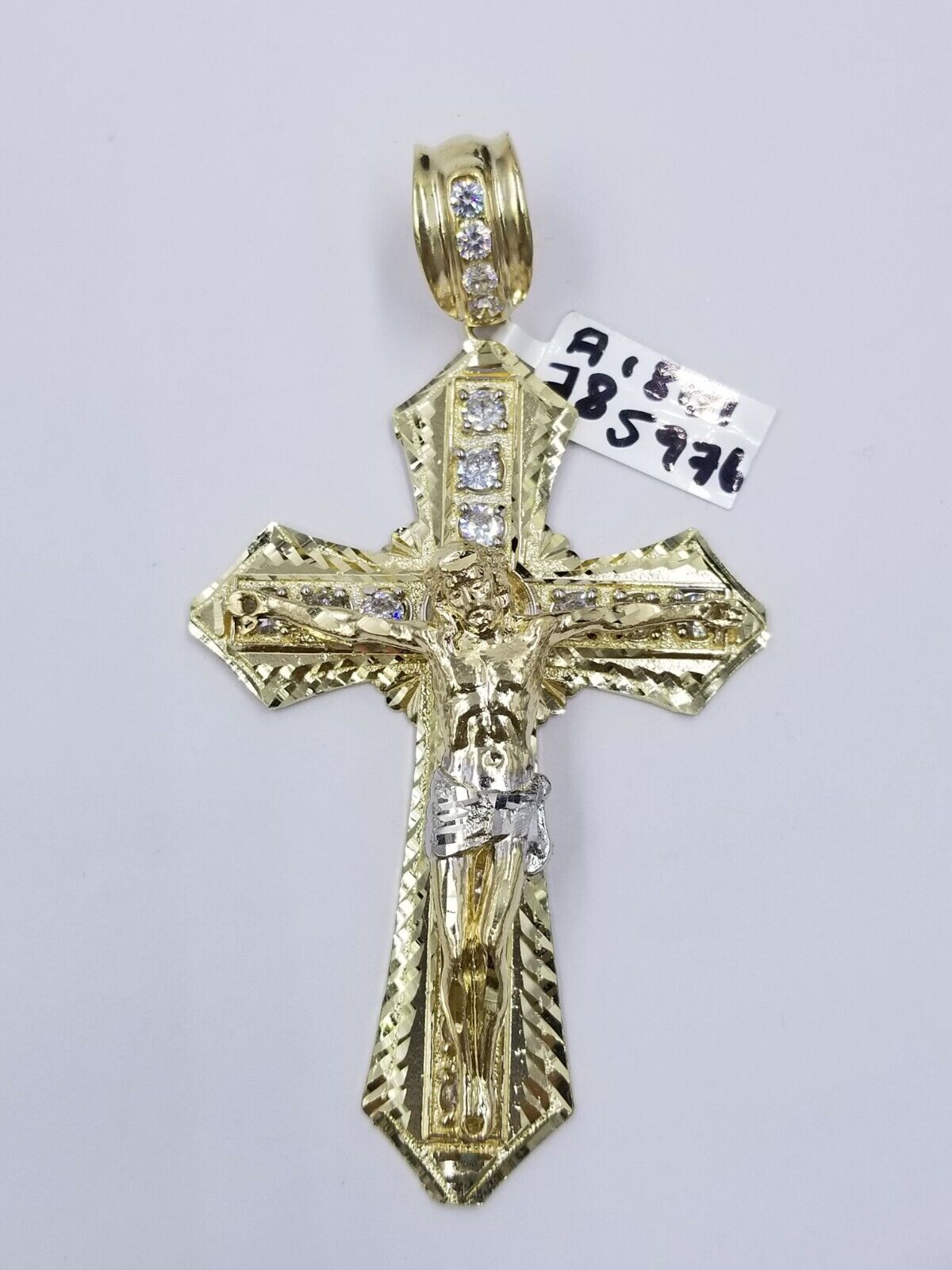 Men 10k Real Yellow Gold Rope Chain 26" Crucifix Cross Charm Diamond cut Set