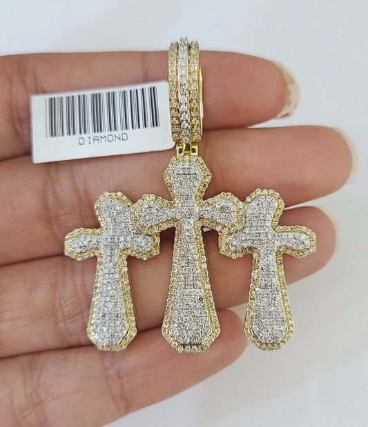 Real 10k Diamond Cross Charm Yellow Gold Men Women Pendant Genuine 2"