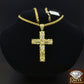 Real 10k Yellow Gold Jesus Cross Charm Pendant with 26 Inch Byzantine Chain