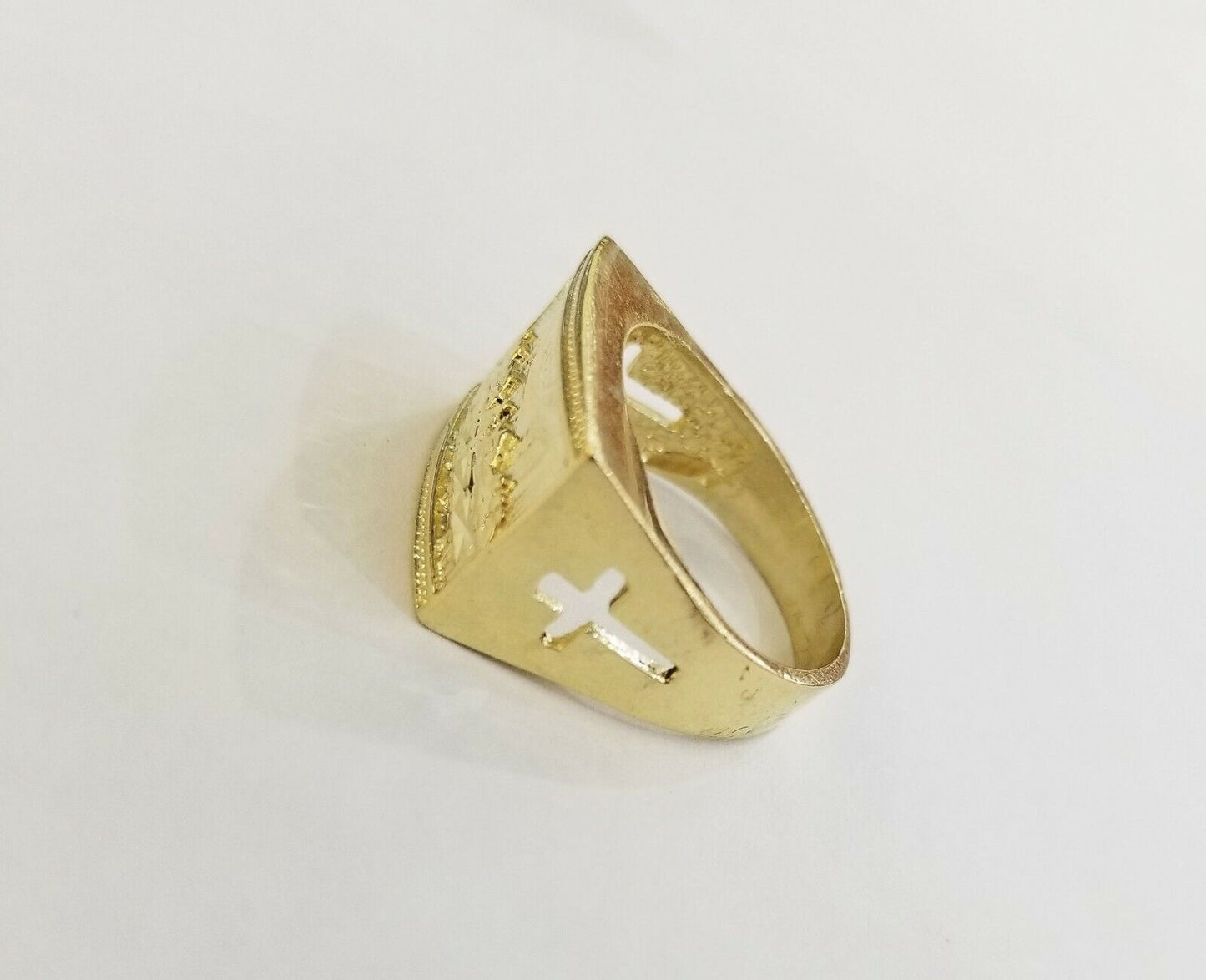 10k Real Yellow Gold Last Supper Ring Men Ring Size 10 Sizable Cross design