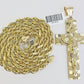 Real 10k Gold Nugget Cross Byzantine Necklace 5mm 22" Chain Charm SET 10kt