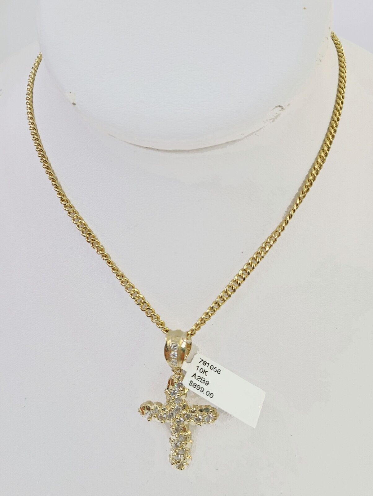 10k Gold Miami Cuban Chain & Cross Charm \ Pendent SET 3mm 20 Inches Necklace