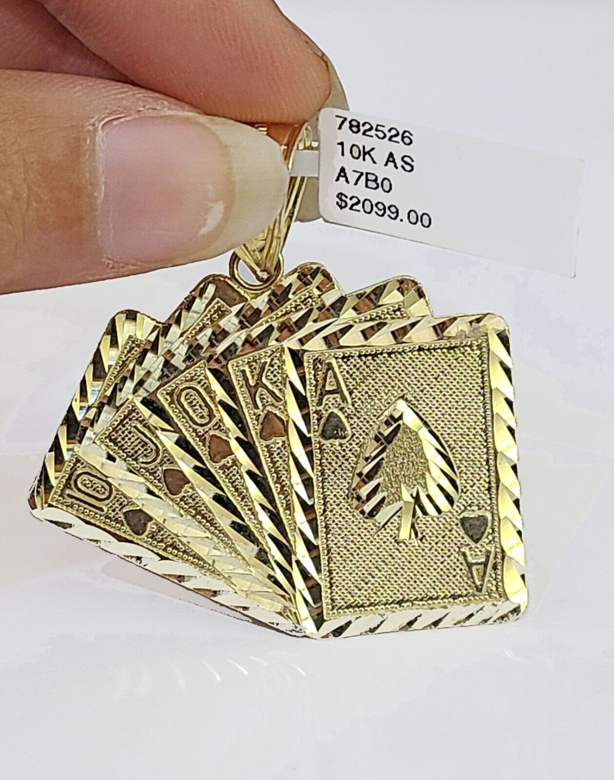 10K Yellow Gold Cards Royal Flush Charm Pendant Gold 10k