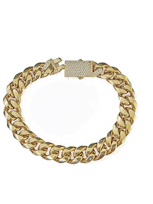 Real 14K Yellow Gold Miami Cuban Bracelet 7.5" Inch 9mm 14K CZ Stone Box Clasp