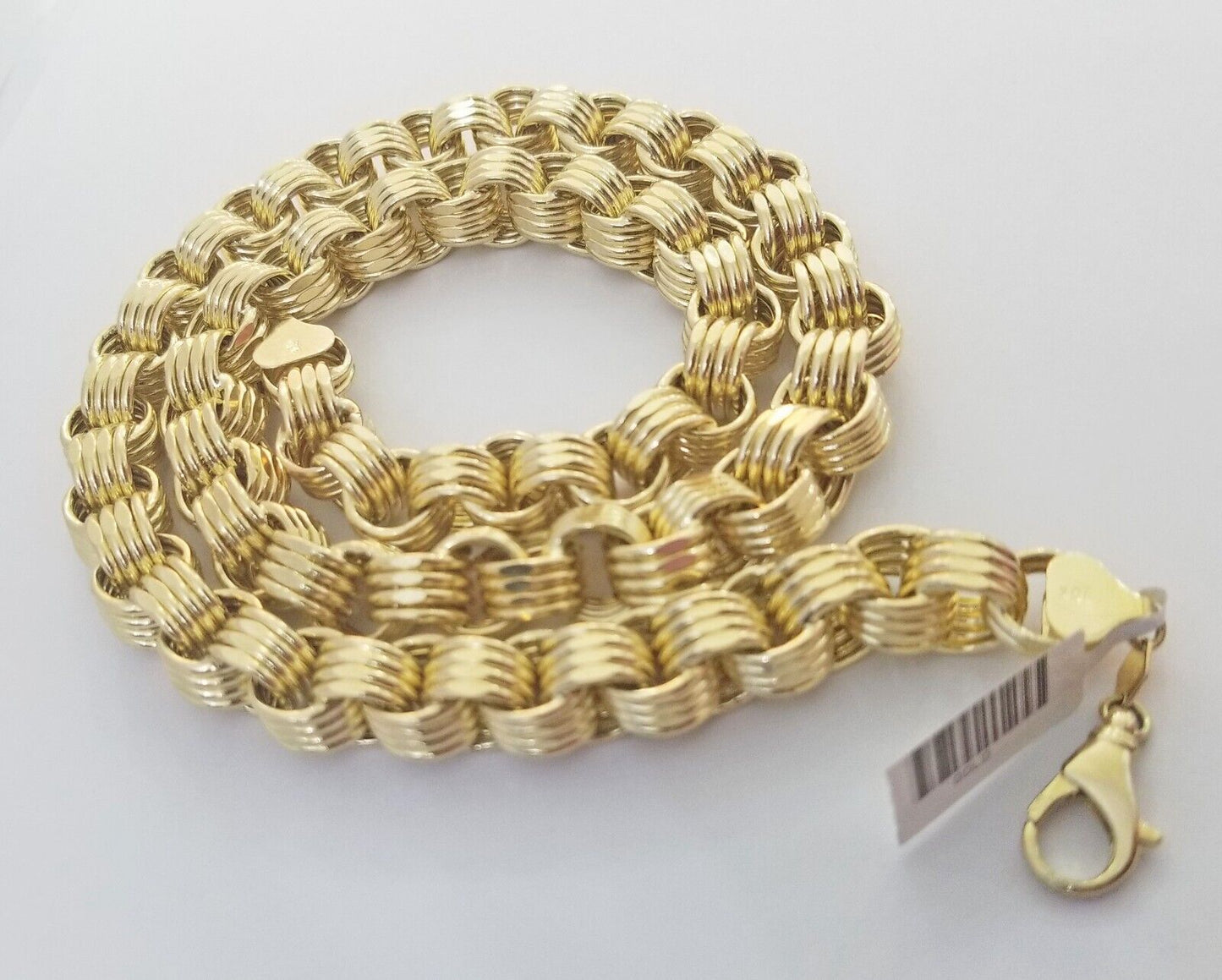 Real 10k Gold Byzantine Chain 11mm necklace 24" Men's 10kt yellow gold Box Chain