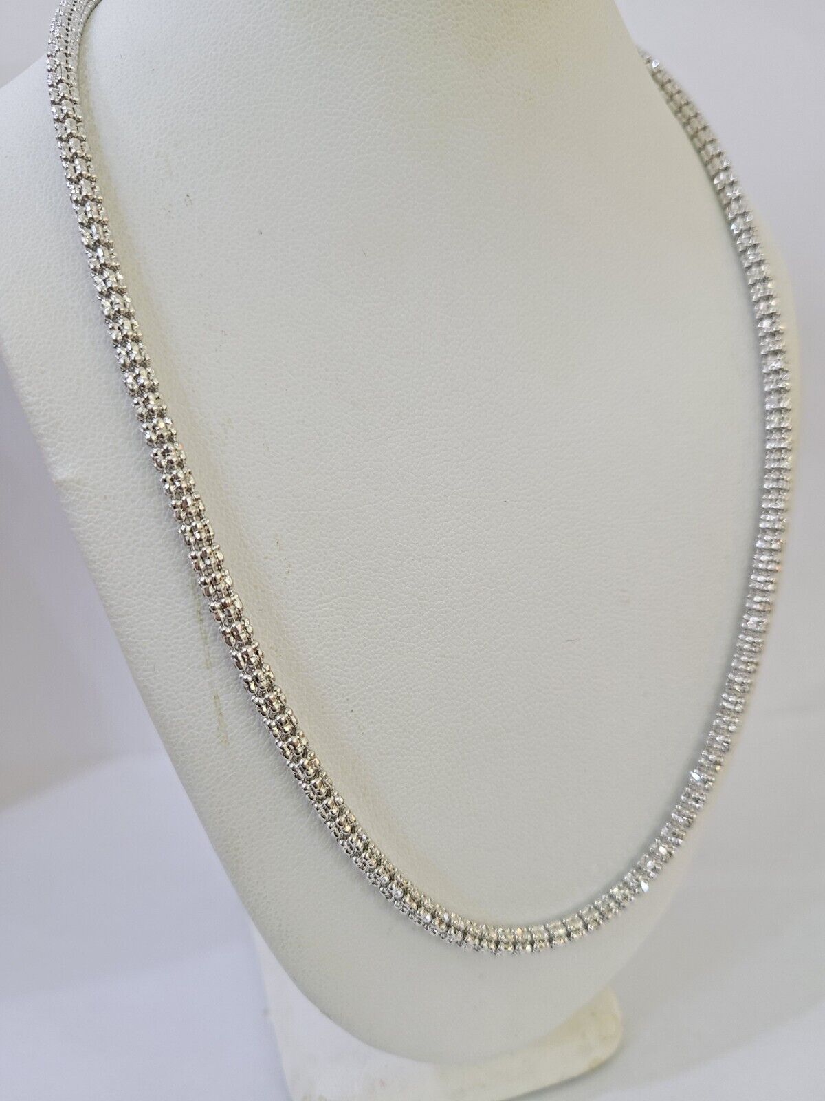 Real 10k Iced Bead Chain White Gold 4mm 24" Necklace Men Women Real Genuine