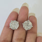10k White gold Flower Earrings Real Diamond screw-back Women Men Studs