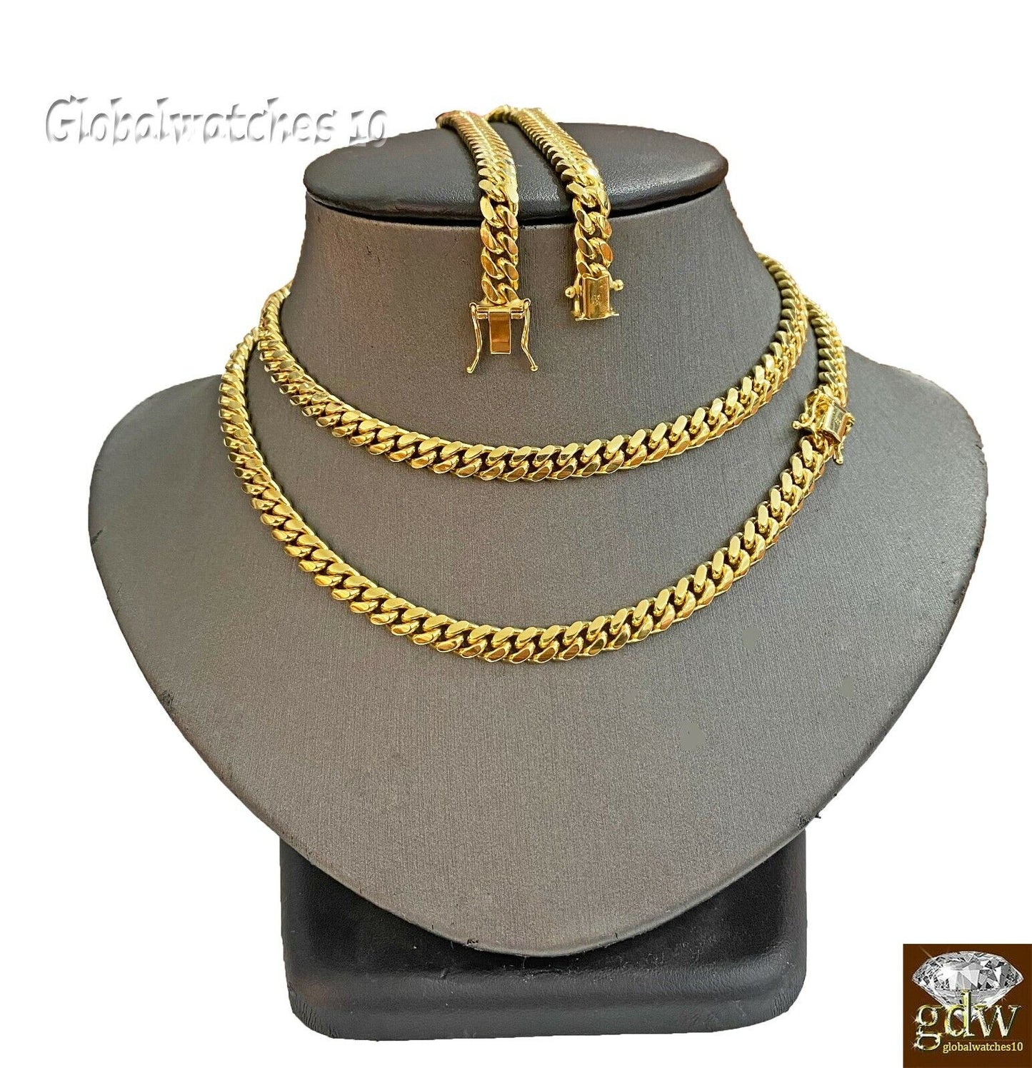 Solid 10k Gold Miami Cuban Link Chain Necklace & Bracelet Set Box Lock Men Heavy