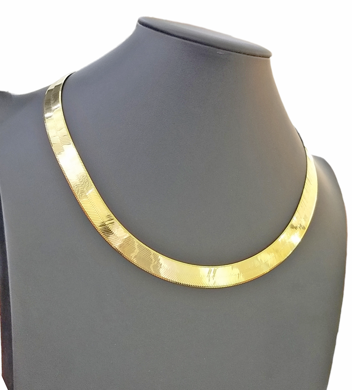 Real 10K Yellow Gold Herringbone 11mm Necklace Chain 23 Inch Solid Lobster Lock