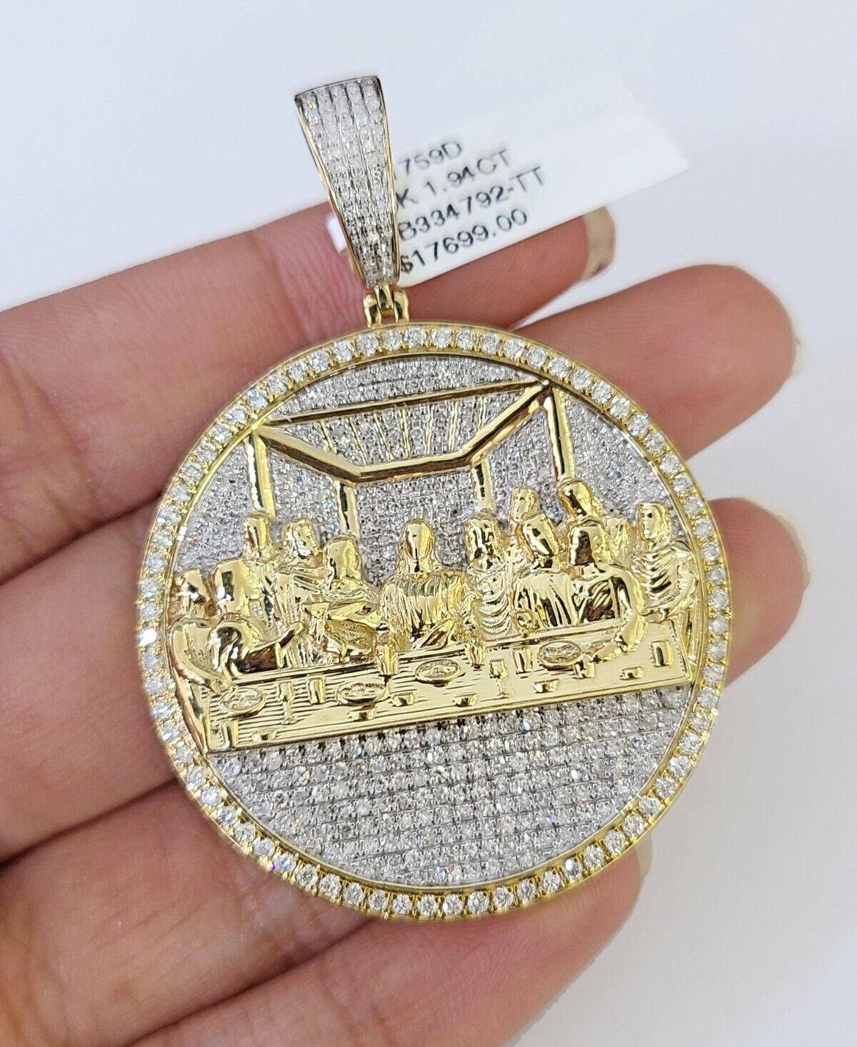 Real 10K Diamond Last Supper Pendent Charm Yellow Gold 2" Inch Genuine