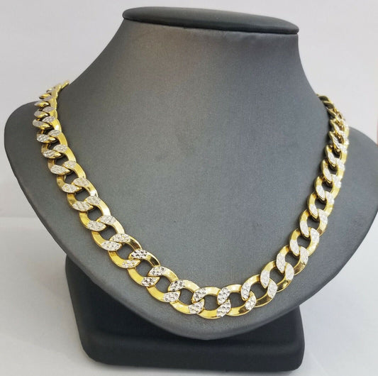 10K gold cuban curve link chain with diamond cut 11mm 26" gold necklace for men