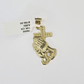 10k Yellow Gold Miami Cuban Chain & Praying Hands Cross Charm SET 3mm 22 Inches