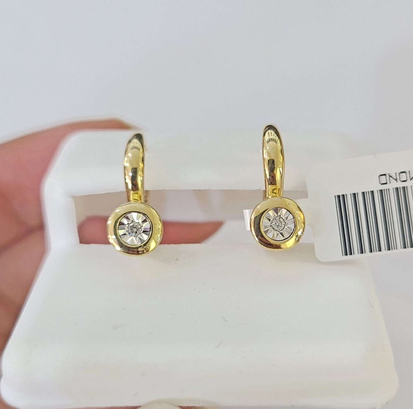 10k Yellow gold Hoops Earring Real Diamond Women Genuine