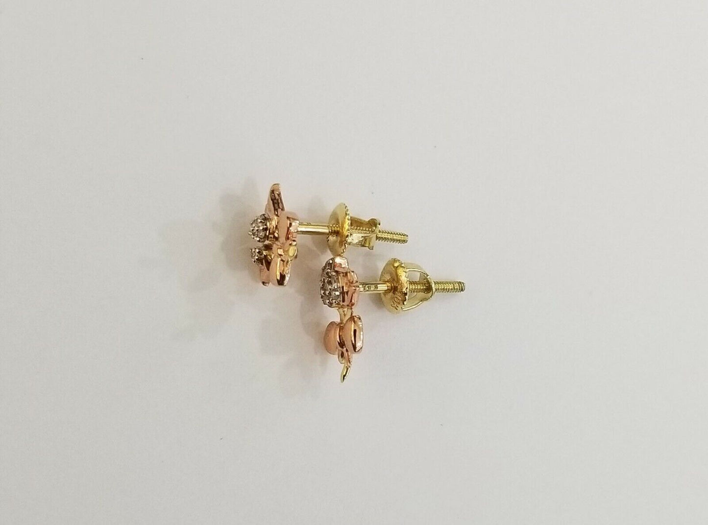 Real 10k rose gold flower Earring with 0.04CT diamond screw-bag Women studs