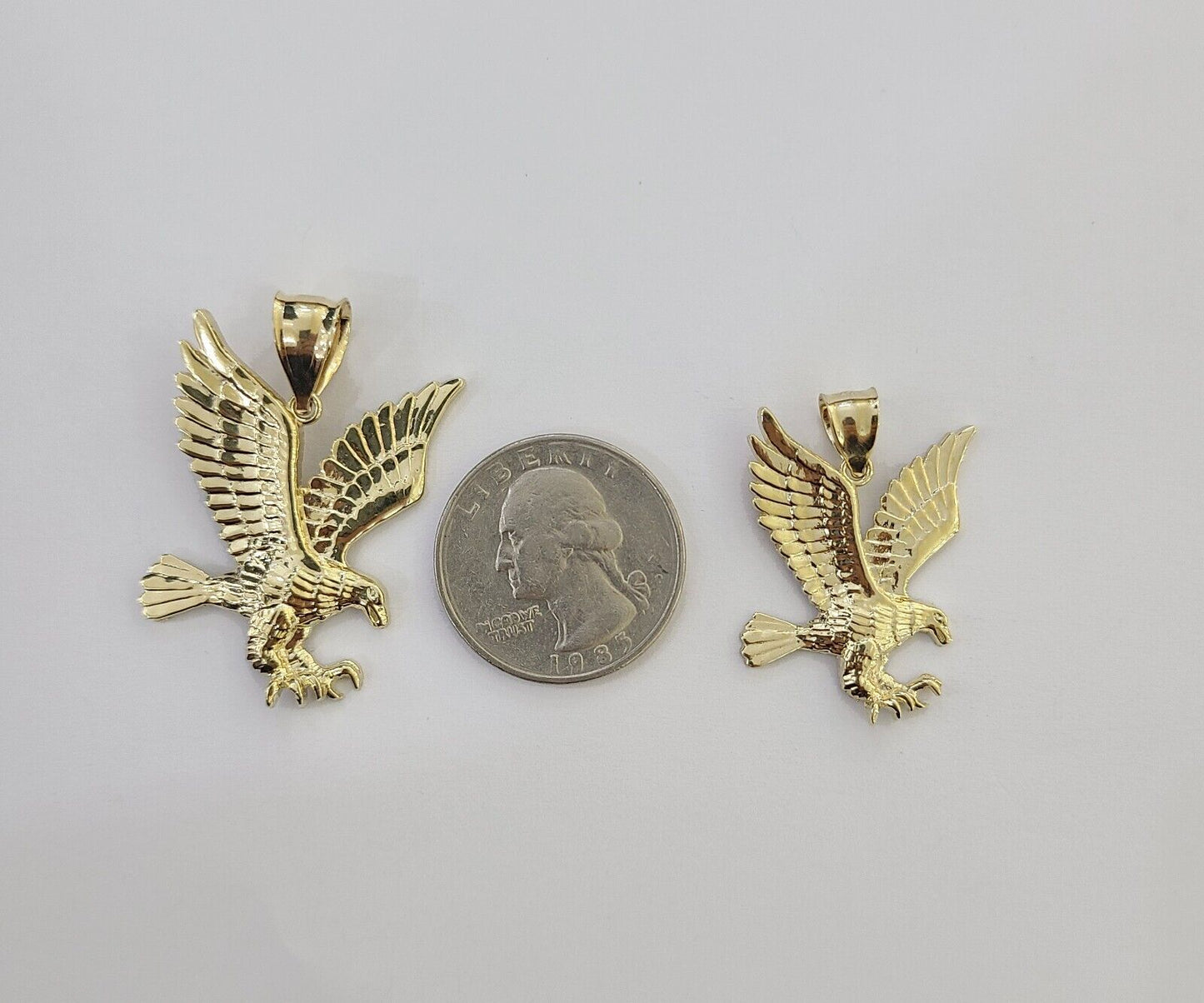 10K Yellow Gold Flying Eagle Charm 1 - 2" Inch Bird Pendent Real 10kt