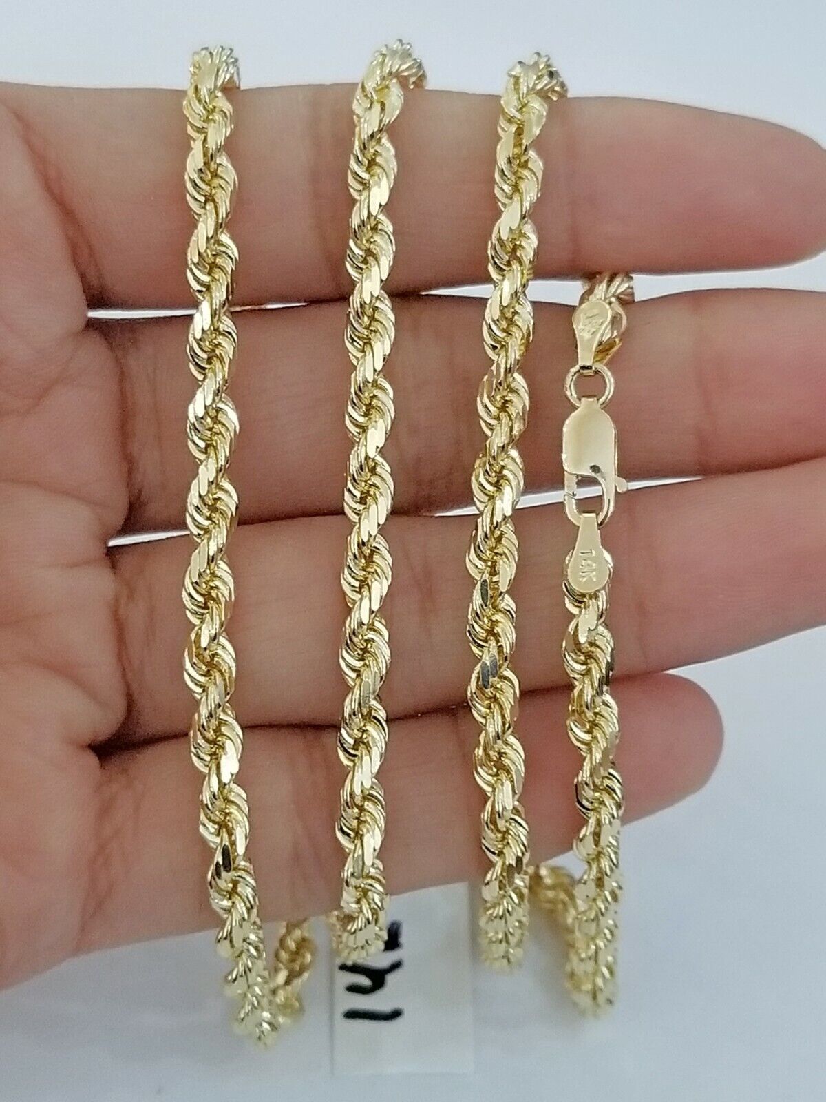 Real 14KT SOLID Yellow Gold 4mm Rope Chain Diamond Cut 24 Inch Real Gold