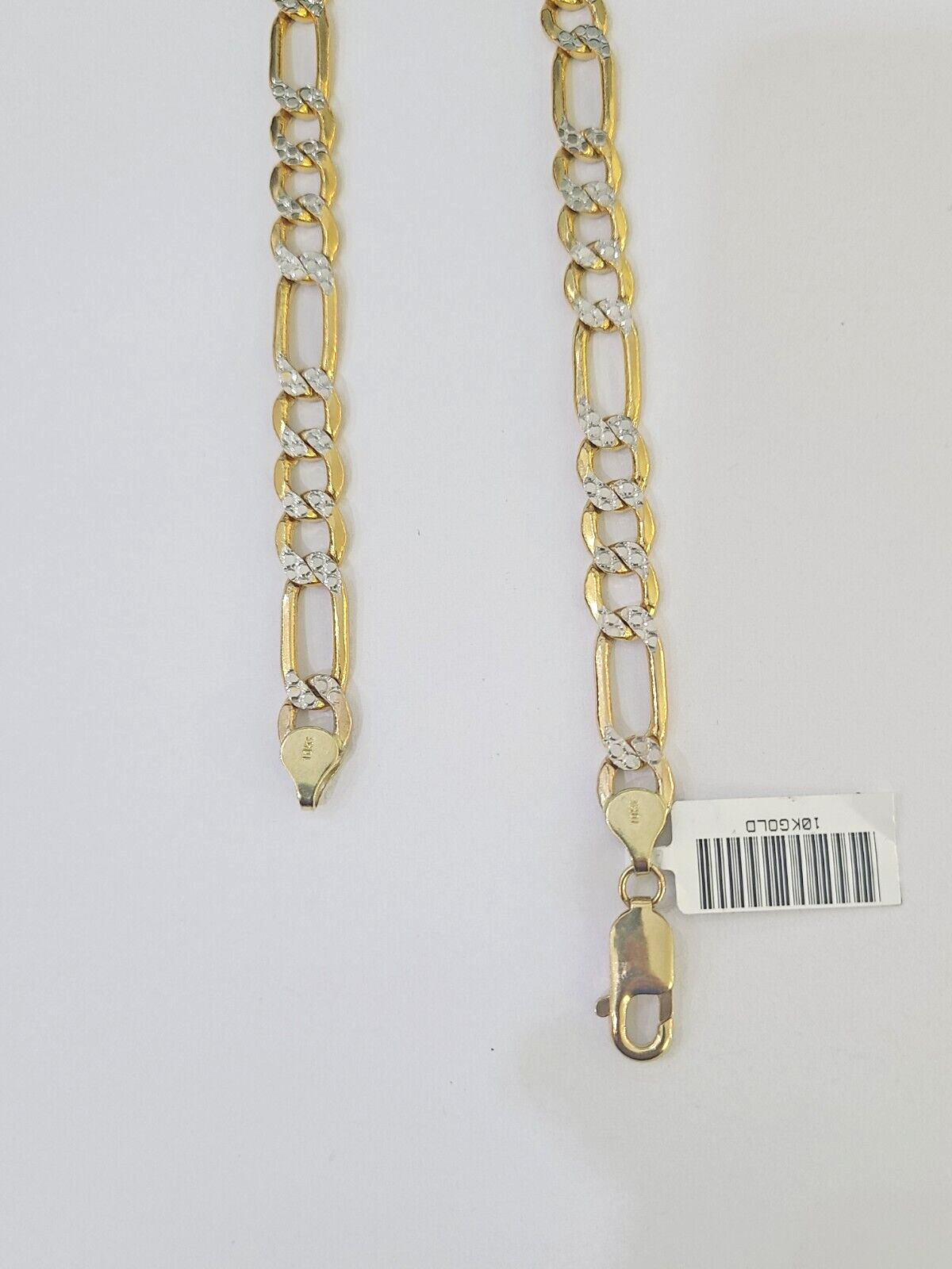 Real 10k Yellow Gold Figaro Link Chain 7mm 24 Inch Diamond Cut Necklace