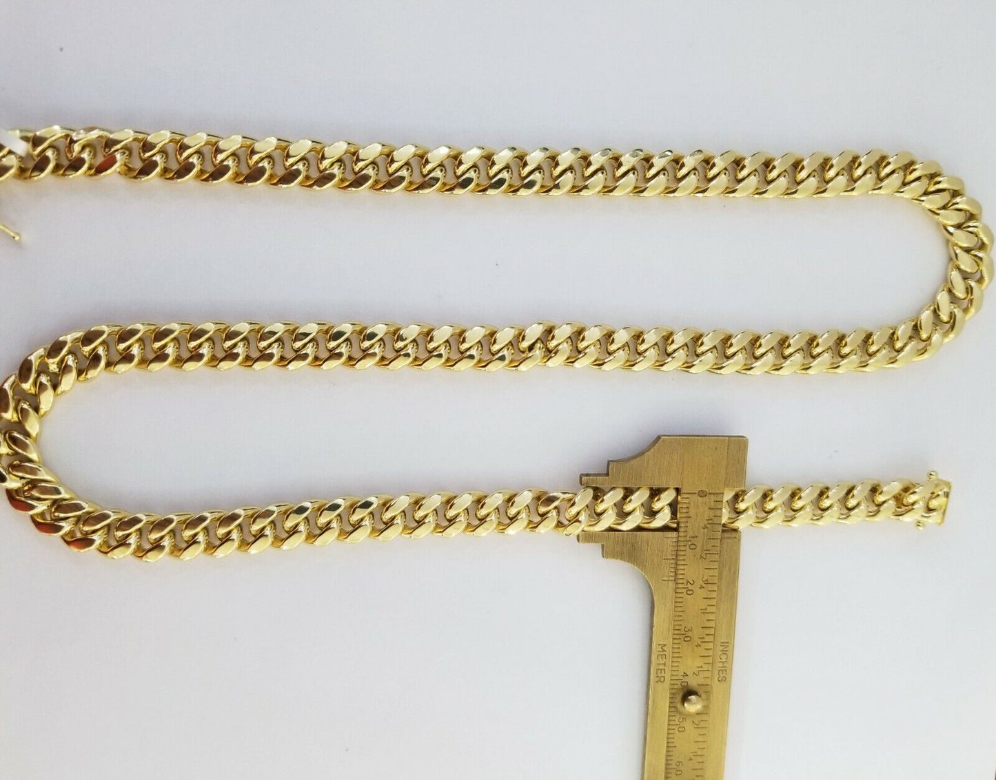 14K Yellow Gold Miami Cuban Link Necklace 9mm box clasp 24"