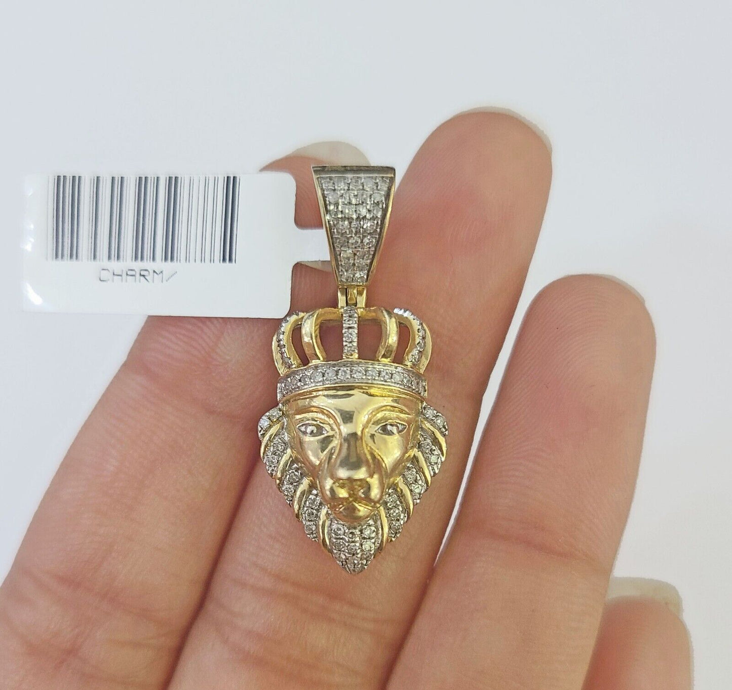 10k Gold Lion Head Real Diamond Charm and 2.5mm 24 Inch Rope ChainOn Sale