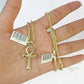 10k Gold Rope Chain & Ankh Cross Charm Pendent SET 3mm 20Inches Necklace