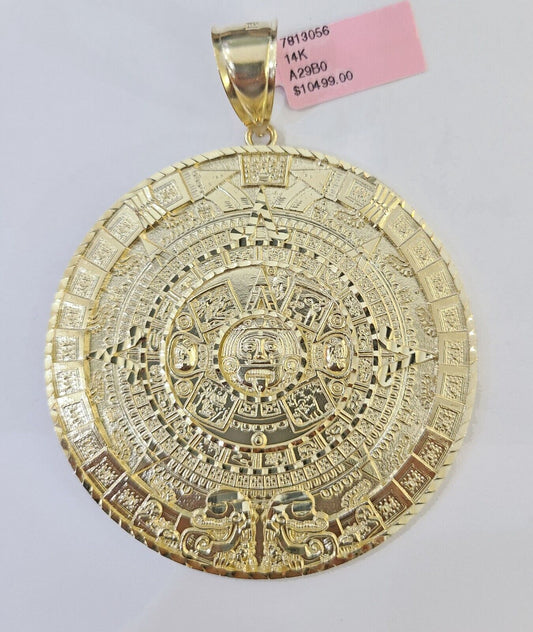 Real 14k Yellow Gold Circular Mayan Calendar / Pendant Charm 3 inches 14kt