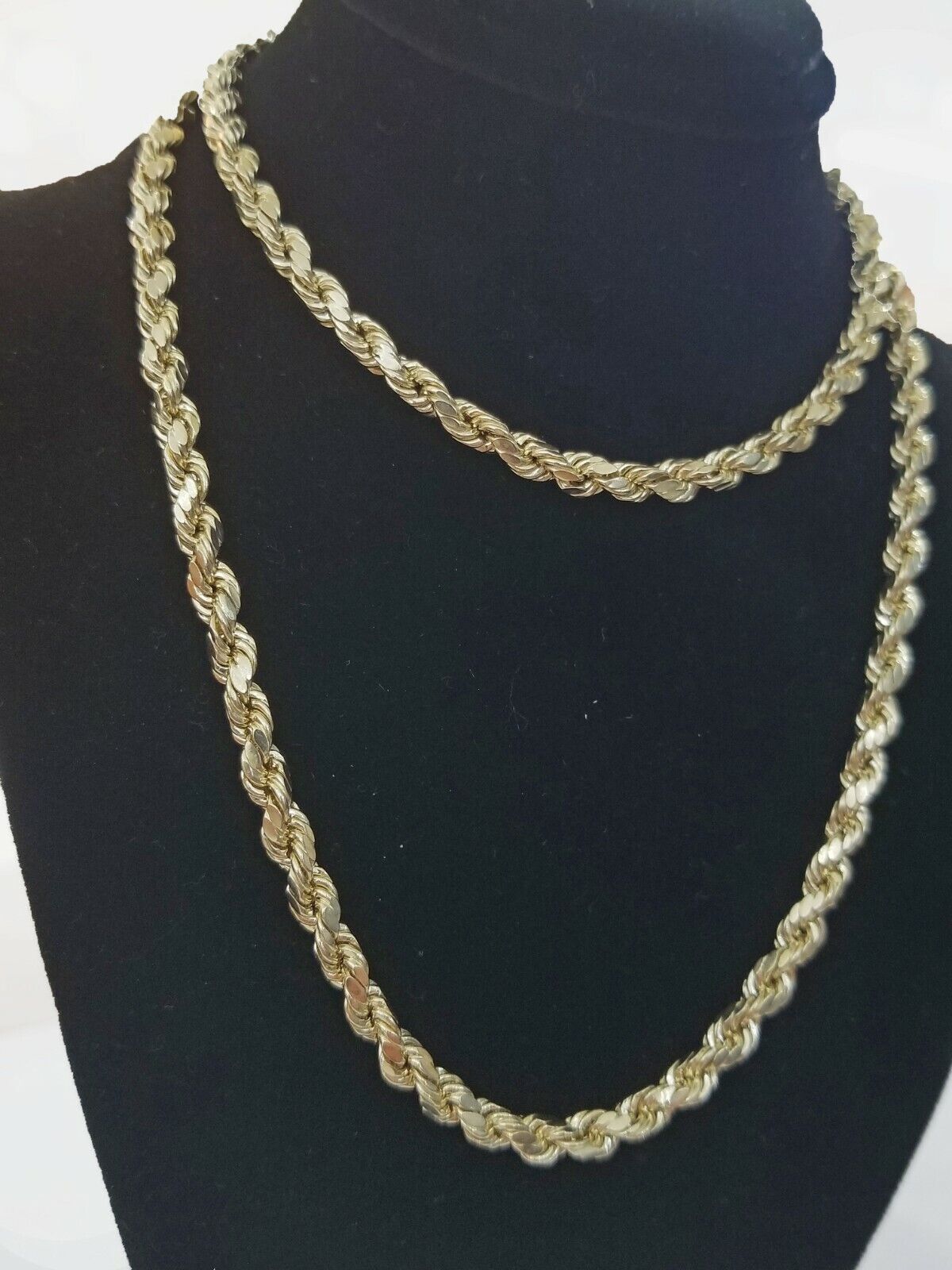 Real 10k Yellow Gold Rope Chain 4mm 18" Diamond Cut Necklace
