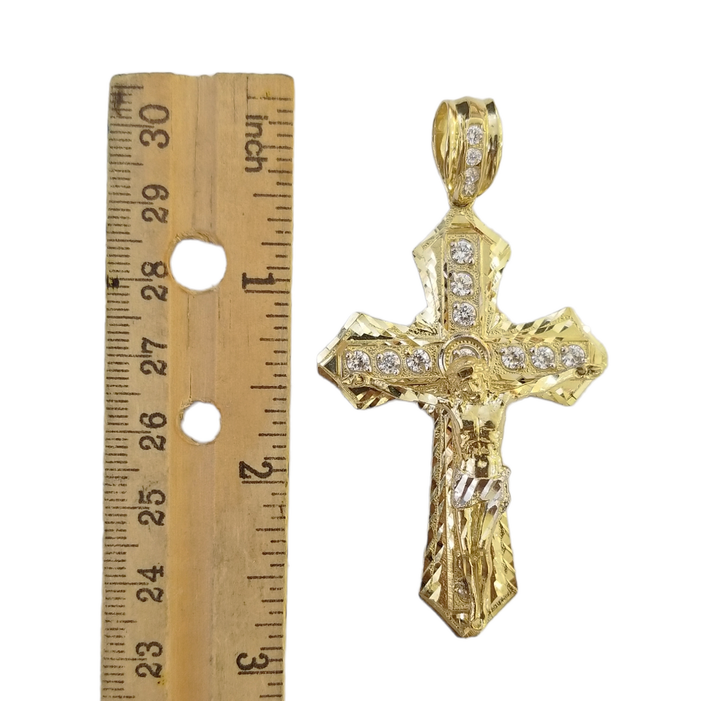 10K Yellow Gold Jesus Cross Pendent 5mm  20" 22"24"26"28" Inch Miami Cuban Chain