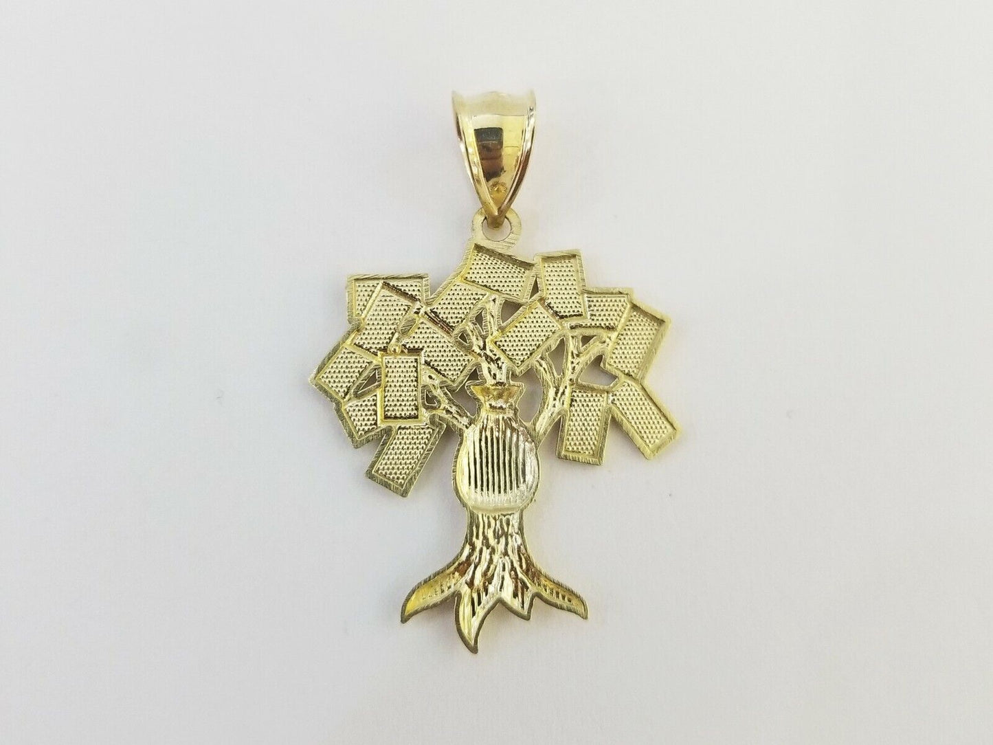 10K Yellow Gold Money Tree Pendant Diamond Cut, 10KT Real Gold $100 Sign Bag