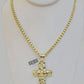 Real 10k Gold Nugget Cross Byzantine Chain Necklace 4mm 24" Chain Charm SET 10kt