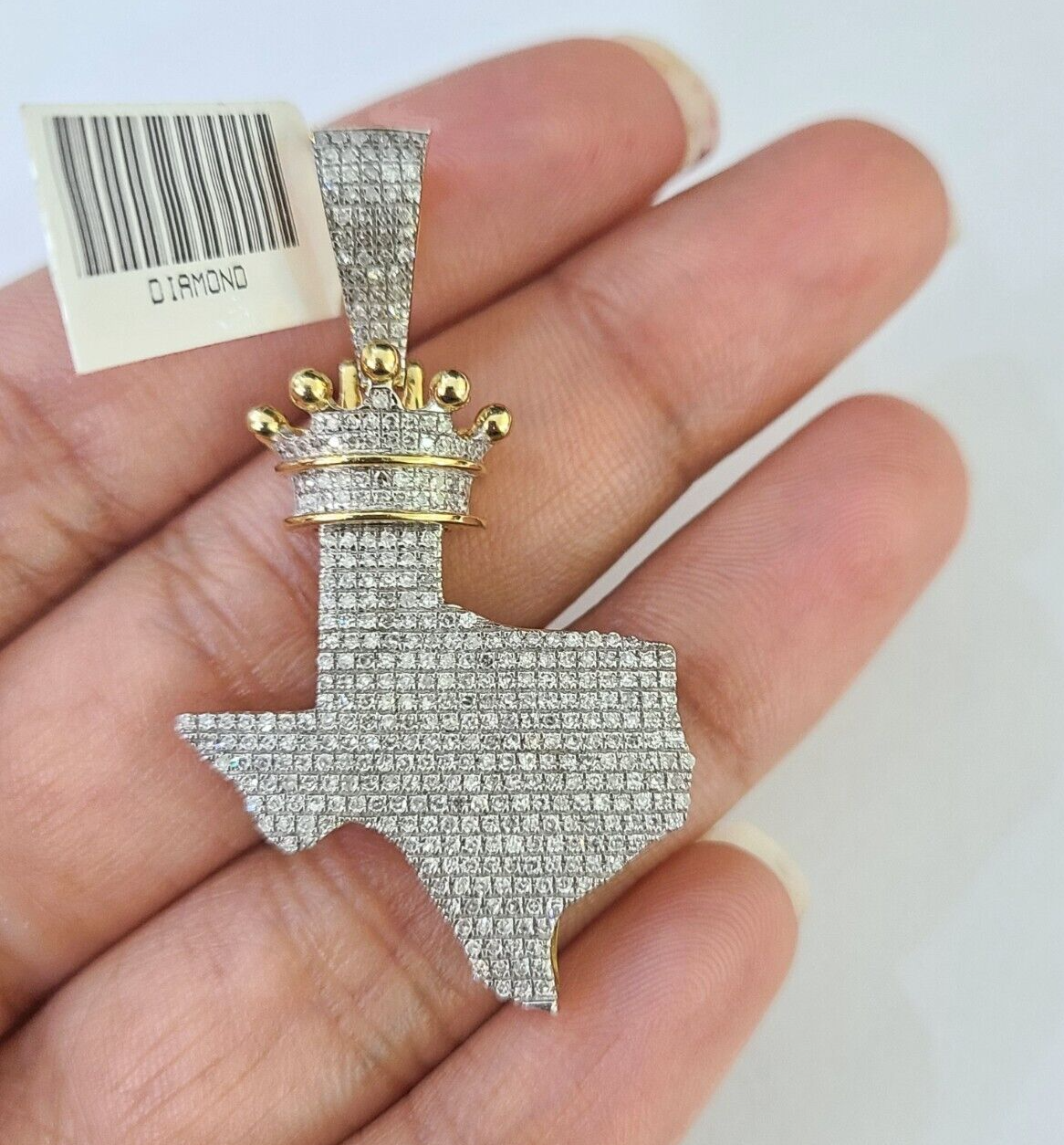 10k Yellow Gold Diamond Texas Map Charm Men Women Pendant Genuine 2" Real