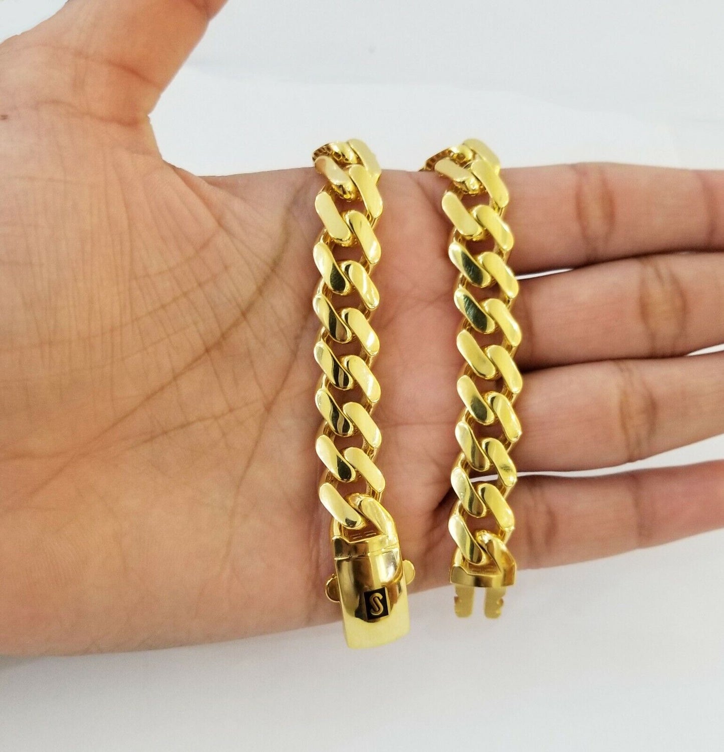 10k Gold Cuban Link Royal 11mm Monaco chain and Bracelet  10kt Real gold set