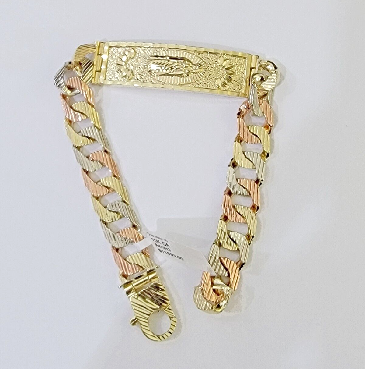 10K Trio Gold ID Bracelet With Miami Cuban Link 11 mm 8.5" inches 10kt