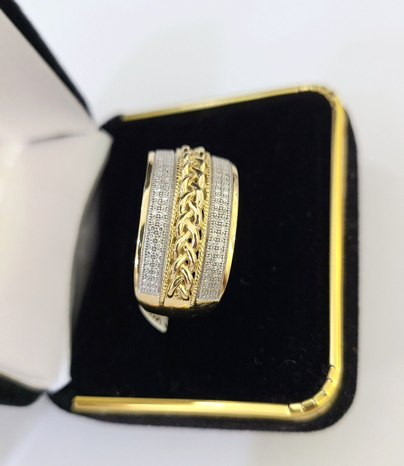 Real 10k Yellow Gold Diamond Mens Ring Band Wedding Genuine Natural