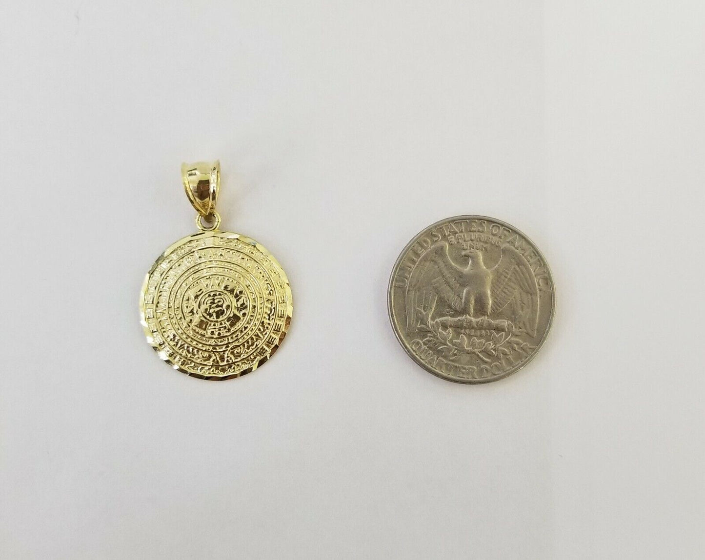 10k Yellow Gold Aztec Calendar Charm Pendant Men Women 10kt Real Gold