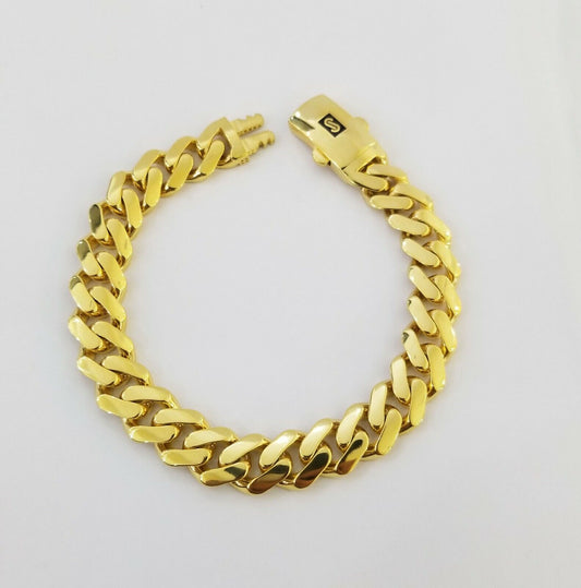 Real 10K Gold Royal Monaco Miami Cuban Link 9" Chain Bracelet w Box Clasp 11mm