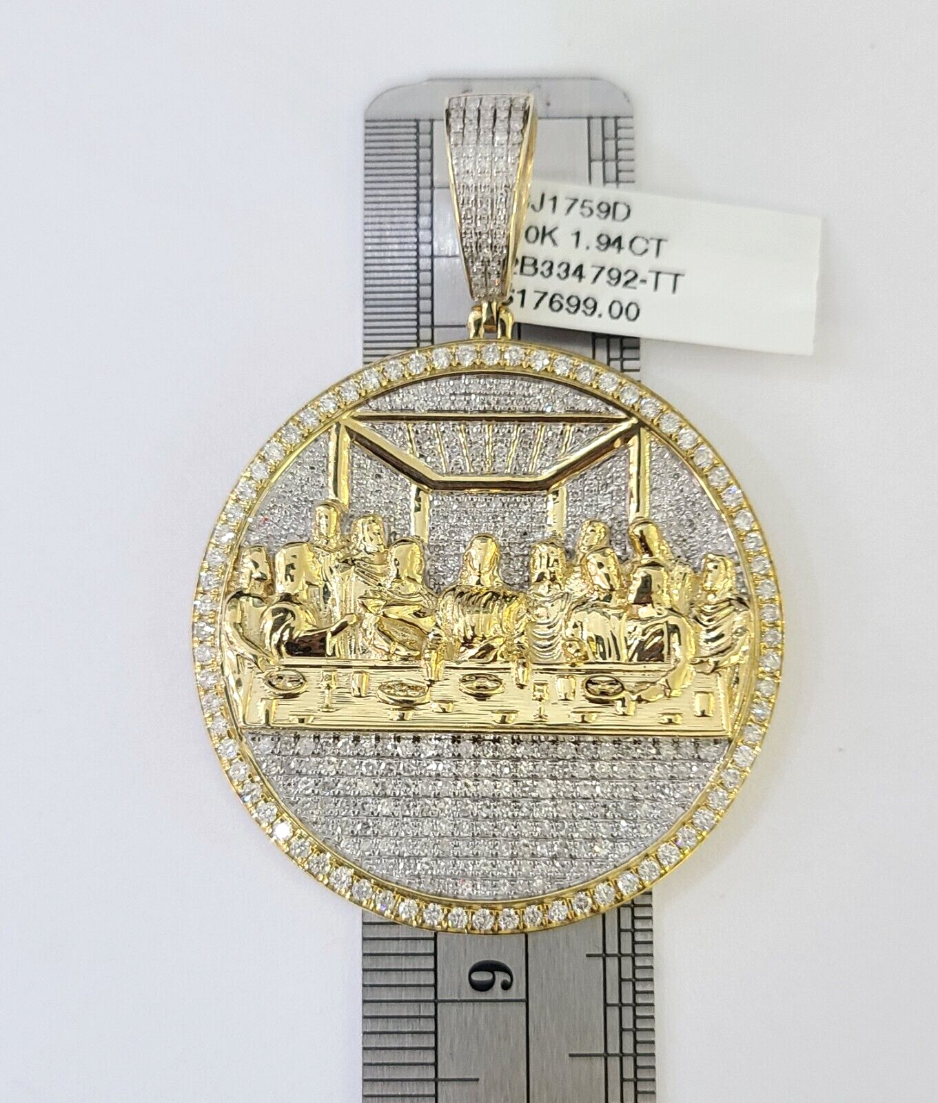 Real 10K Diamond Last Supper Pendent Charm Yellow Gold 2" Inch Genuine