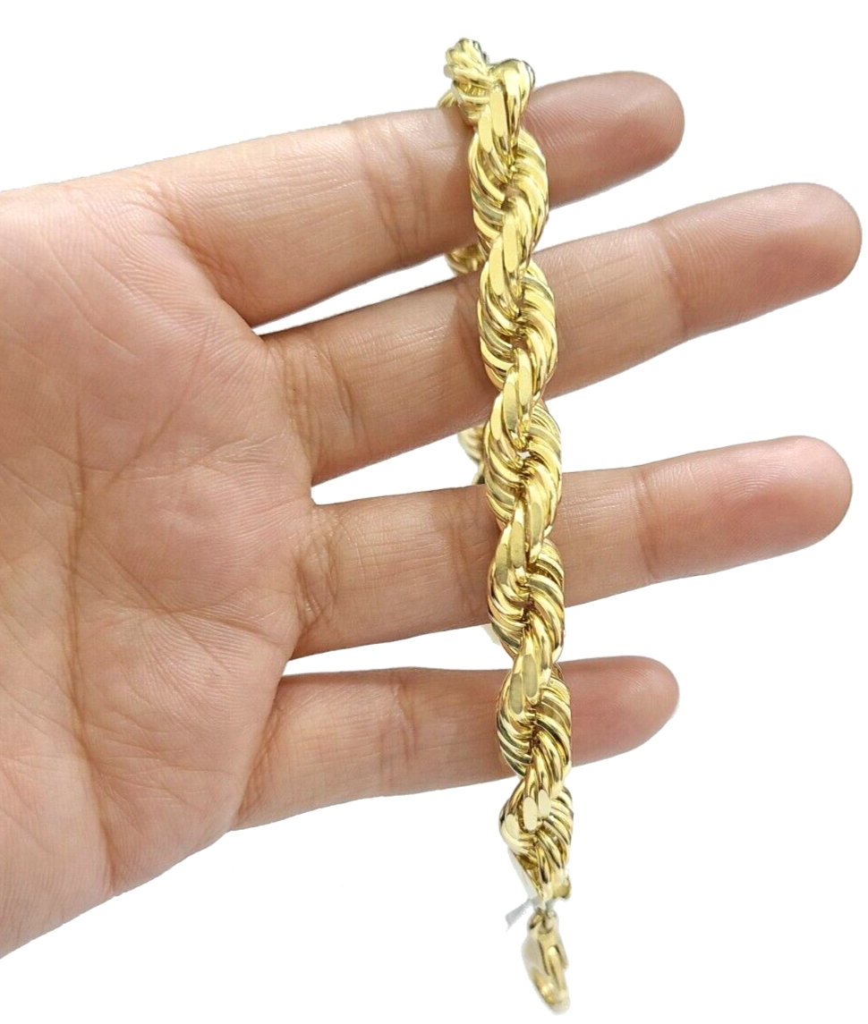 10kt Solid Yellow Gold Rope Bracelet Real 10k 9mm 9 inches Lobster Lock Unisex