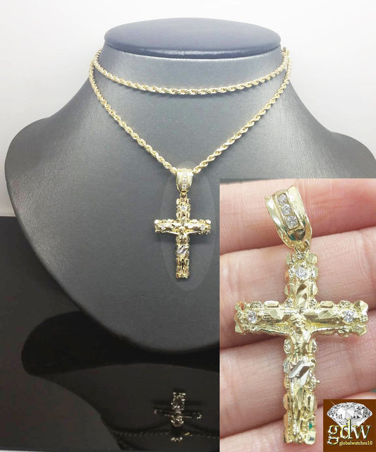 Real 10k Gold Rope Chain Cross Pendant 18" 20" 22" 24" 26" Necklace