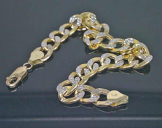 10K Yellow Gold Cuban Curb Link Bracelet Diamond Cuts 8" 8mm