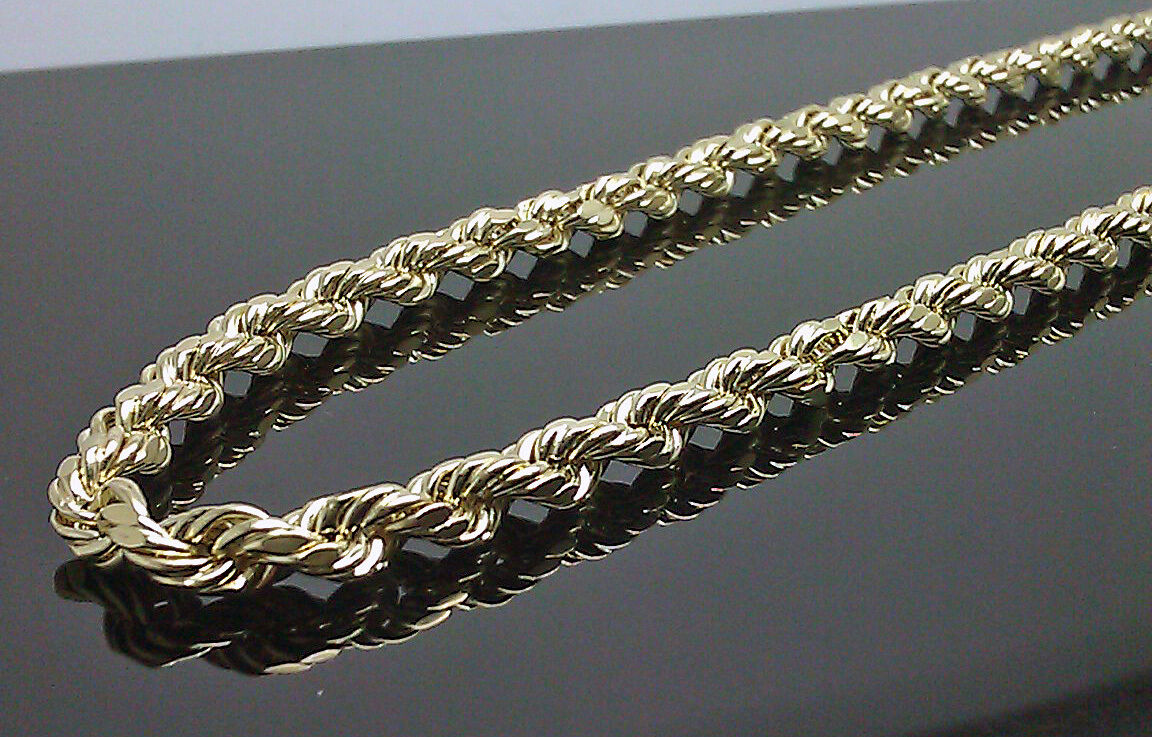 Real 10K Gold Rope Chain Necklace Men 6mm 22 Inch Real Gold