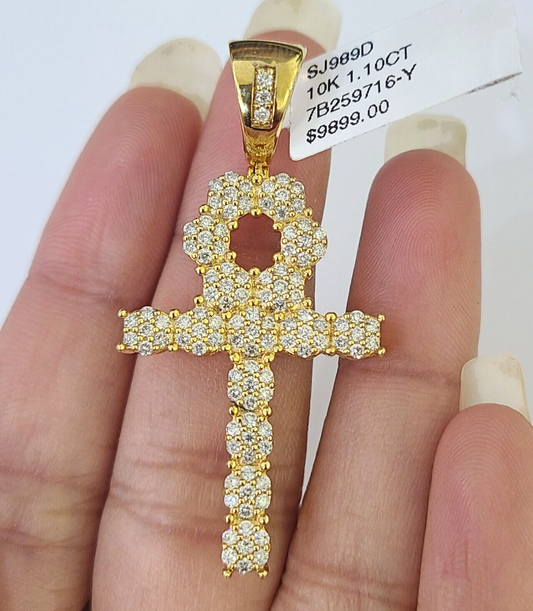 10k Yellow Gold Diamond Jesus Cross Charm Pendant Genuine Diamond Real