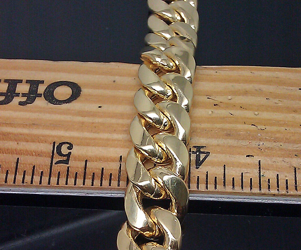 Men 14k Yellow Gold Miami Cuban Bracelet 9 Box Lock 13mm Cuban Link R Gold And Diamond Jewelers 0026