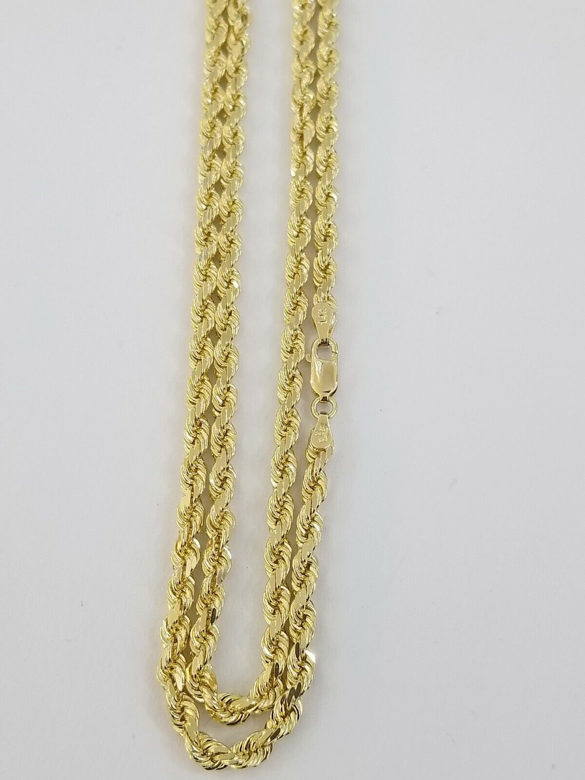 Real 14KT SOLID Yellow Gold 4mm Rope Chain Diamond Cut 24 Inch Real Gold