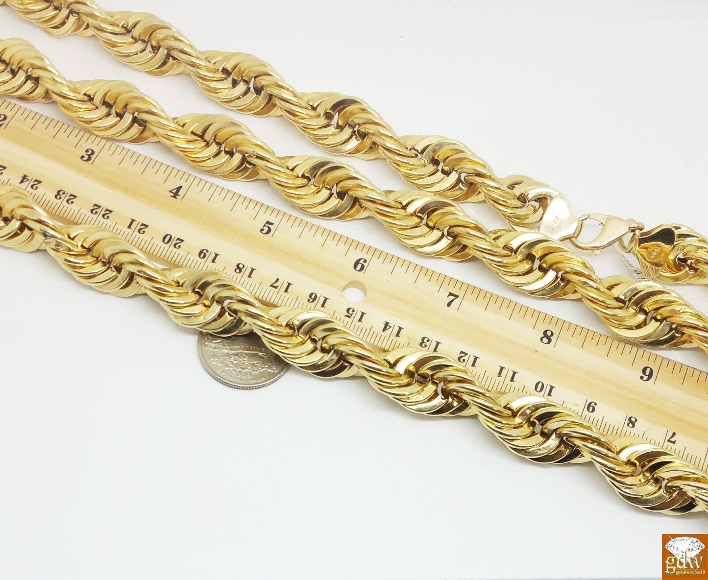 Real 10k Yellow Gold 15mm Rope 24 Inch chain necklace &10 Inch Bracelet Men's
