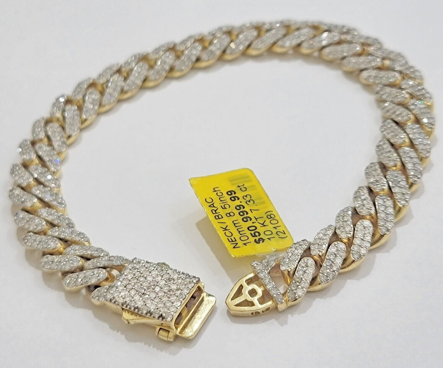 10k Miami cuban Gold & Diamond Bracelet 10mm 7 CT Natural Diamonds Solid