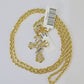 10k Gold Spiral Cross Charm Rope Chain 3mm 26'' Set Yellow Diamond Cut Real