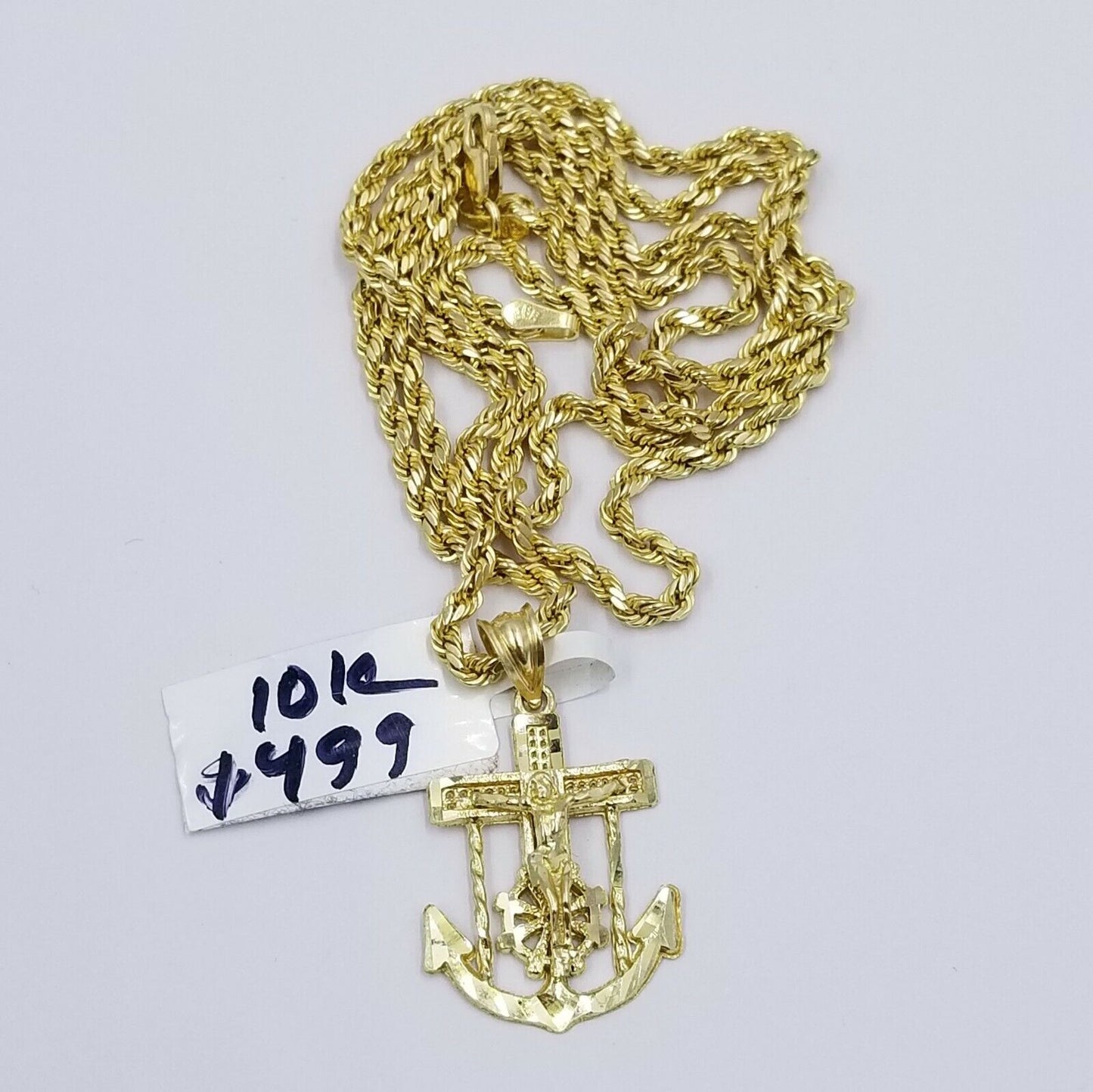 10k Gold Anchor Pendent Rope Chain 2.5mm 18" 20" 22" 24" 26" 10kt Necklace Charm